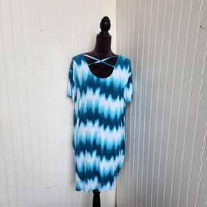 Juicy Couture Womens Short Sleeve Crisscross T-Shirt Dress Blue White Stretch XL